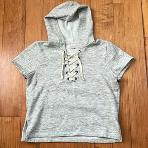 Madewell Lace Up Short Sleeve Hooded Merino Wool Sweater Hoodie Size L